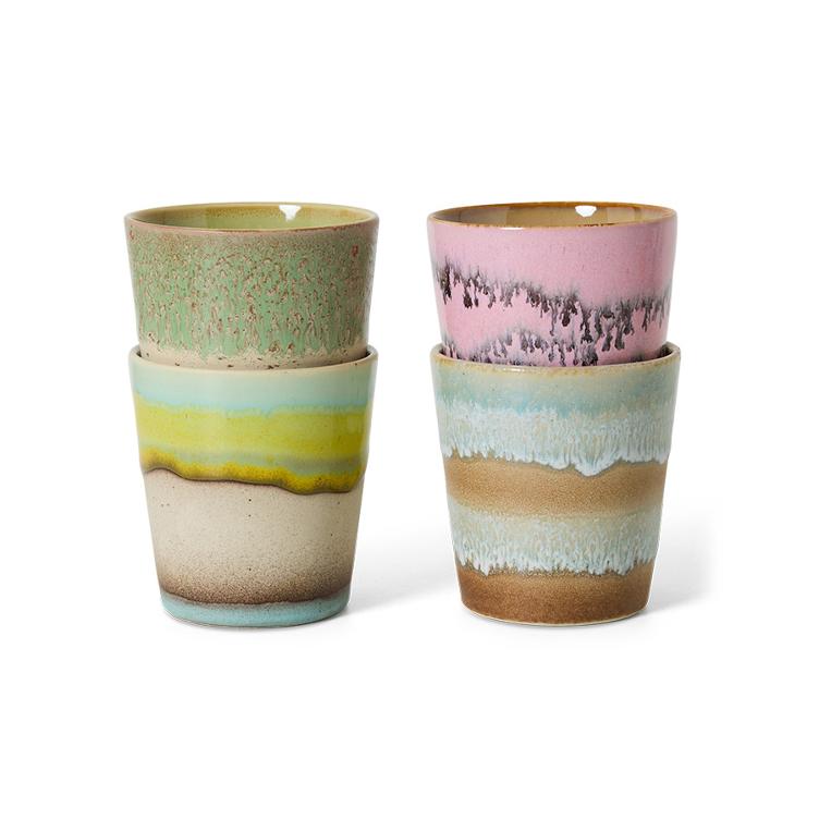 70`s Ceramics coffee mugs 4er Set - pop art